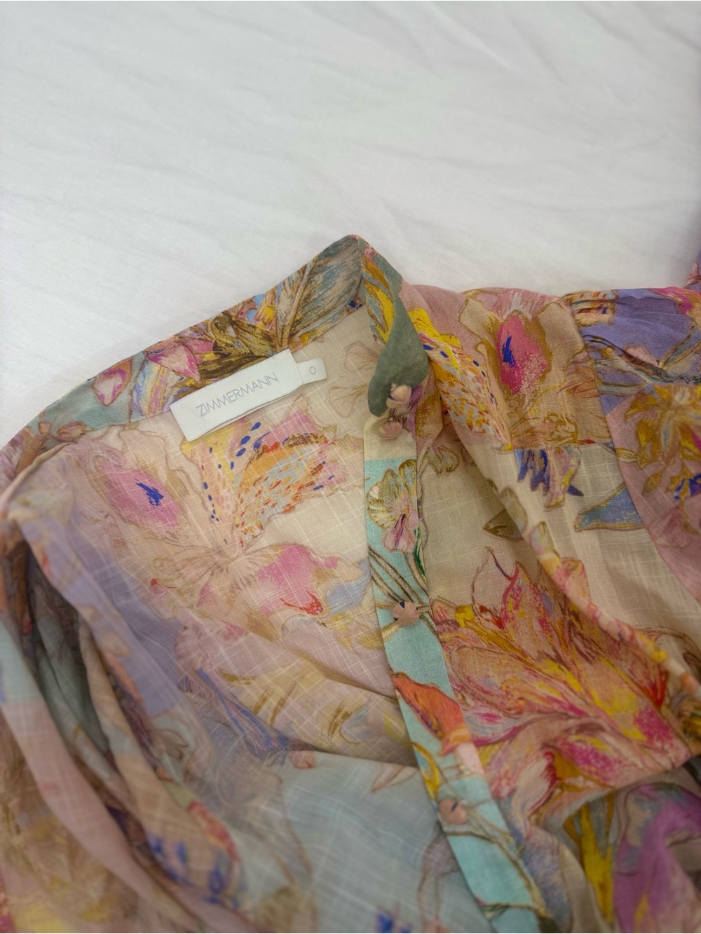 Zimmermann Cira Tiered Shirt Dress Patch Multi Floral Size 0 - Picture 6 of 9